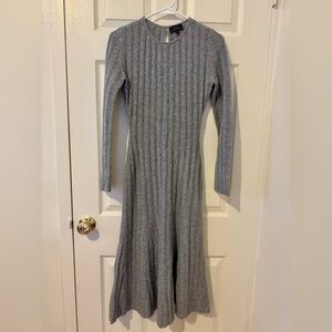 Quince 100% Mongolian Cashmere Wide-Rib Midi Dress in Heather Grey